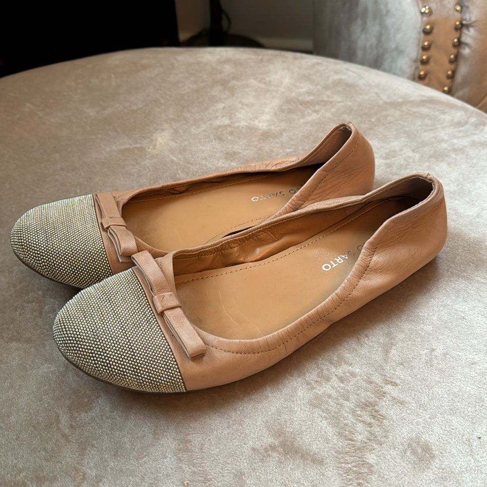 Franco Sarto Leather Metal Bead Toe Ballerina Flats Sz 8